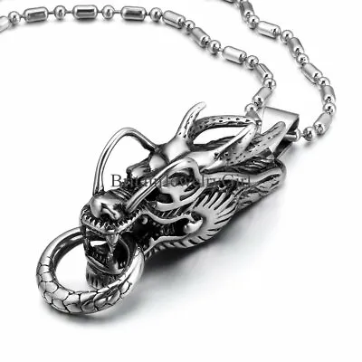 22  Stainless Steel Dragon Head Pendant Charm Biker Jewelry Necklace Men Women • $12.08