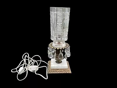 Vintage Bohemian Cut Crystal Hollywood Regency Style Torchiere Table Lamp Marble • $159.85