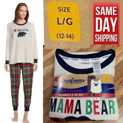 Dearfoams Women's L 12-14 Plaid Bear Matching Family Pajamas Set 2-Piece NWT • $19.99