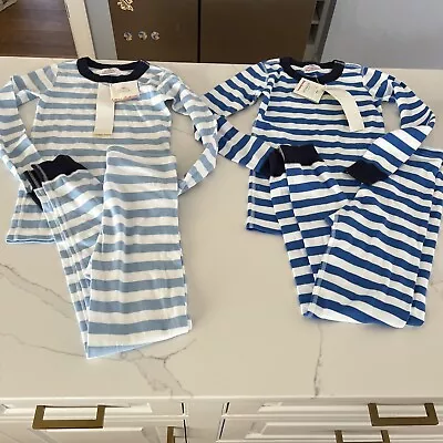 Lot Of 2 Nwt Hanna Andersson Kids Size 130 8 Blue White Striped Long Pajamas • $59.50