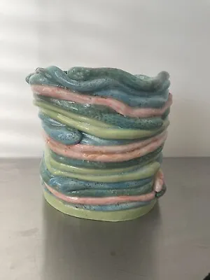 £4.50 • Buy Large Studio Pottery Snake Pot Unusual Blue Pink Pastel Art