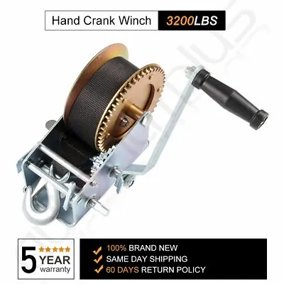 3200lbs Dual Gear Hand Winch Hand Crank 33ft Nylon Strap ATV Boat Trailer Winch • $40.99