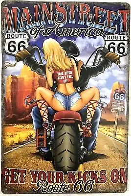 TIN SIGN New 8x12 Biker Motorcycle Sexy Blonde Girl Rt 66 Highway Road Funny C11 • $14.99