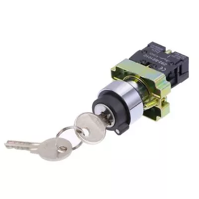 Key Lock Push Button Switch 22mm Black NO 2 Position With Keys • £10.16