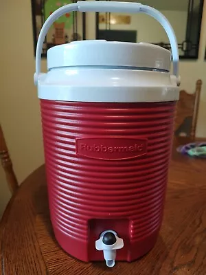 RUBBERMAID 2 Gallon Red And White Jug Thermos Water Cooler With Spout • $50