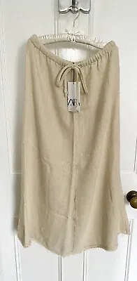 Zara Mid-rise Rustic Textured Midi Skirt In Sand XXL BNWT RRP £35.99 LAST ONE • £29.99