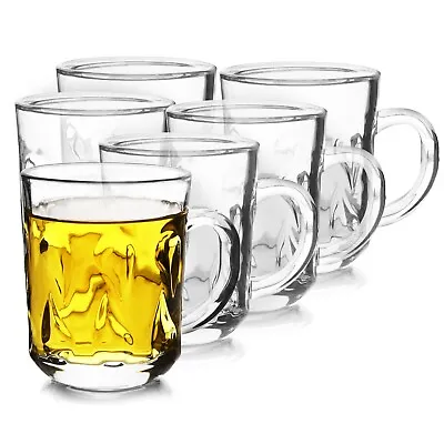 Set Of 6 Clear Mugs Glass Tea Coffee Cups Glasses For Mocha Cappuccino 220ml New • £14.99