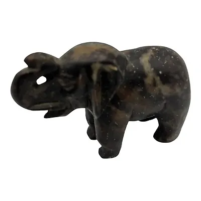 Hand Carved Dark Multicolor Stone Marble? Elephant 3 1/2  Long X 2 1/2  Tall • $12.64