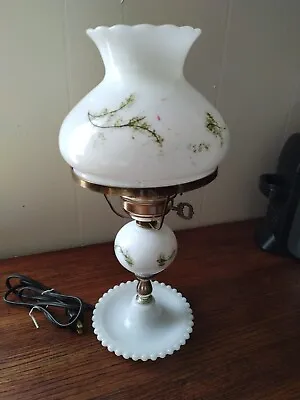 Vintage Milk Glass Hobnail Electric Table Lamp Hurricane Gone With Wind Parlor • $25