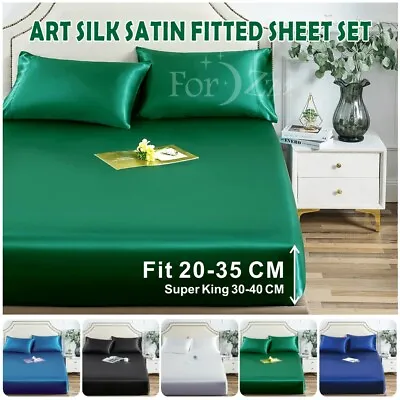 $24.99 • Buy 1800TC Silk Satin 3PCS Bottom/Fitted Sheet Single/KS/Double/Queen/SuperKing Size