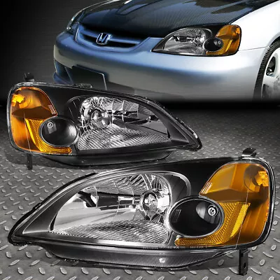 For 01-03 Honda Civic Oe Style Black Housing Amber Corner Headlight Head Lamps • $65.88