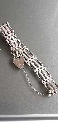 £34.99 • Buy Asj Silver 4 Bar Gate Bracelet With Heart Clasp  17 Grams