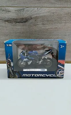 Welly Yamaha YZF-R1 2008 1:18 Die Cast Motorcycle Model Blue On Stand In Box • £14