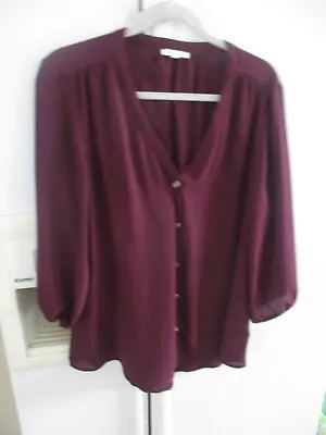 WOMEN'S MAURICES 3/4 SLEEVE SEMI SHEER TUNIC TOP WINE Xl Chiffon L • $8.99