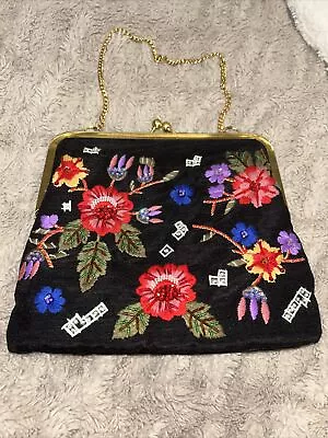 Marco Avane Vintage Beaded Embroidered Clutch Handbag Kiss Lock Closure • $18