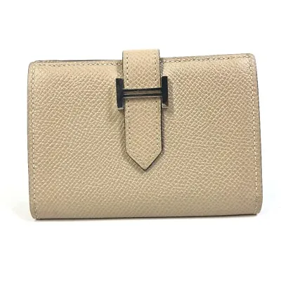 HERMES Bearn Mini Business Card Holder Card Case Epsom Beige/SilverHW • $1710