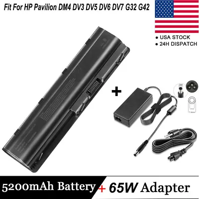 6 Cell Battery + 65W Adapter For HP MU06 MU09 SPARE 593554-001 593553-001 DM4  • $25.99