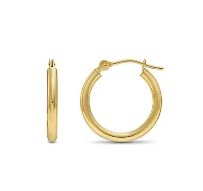 14K Real Solid Yellow Gold Shiny Polished Round Creole Hoop Earrings All Sizes • $69.95