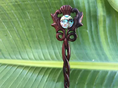 $16.75 • Buy Thistle Flower Wood Hair Stick Wood Hair Pin Hair Fork With Abalone Paua Shell