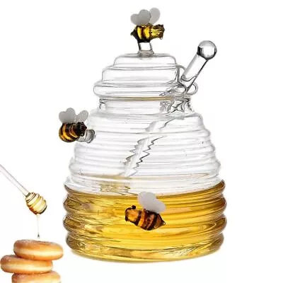 Transparent Honey Pot Tapered Jar Large Honey Bottle Bee Jar Kitchen AU. • $25.31