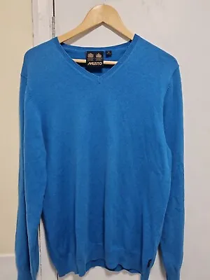 Musto V-Neck Pullover Jumper Men's Size Medium Blue Wool Cotton Blend  • £21.99