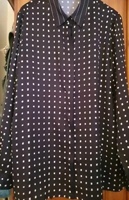 MARINA RINALDI  Long Sleeve Blouse Top Size 14/16 Black  With Squares Lovely • £19.95