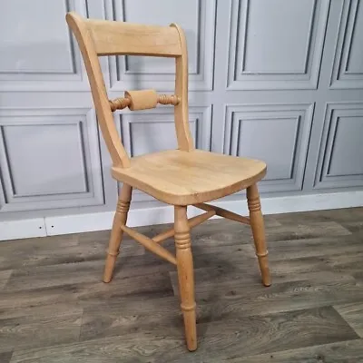 Vintage Solid Wood Rustic Barback Beech Dining Chair Seat Turned Back Farmhouse • £89.99