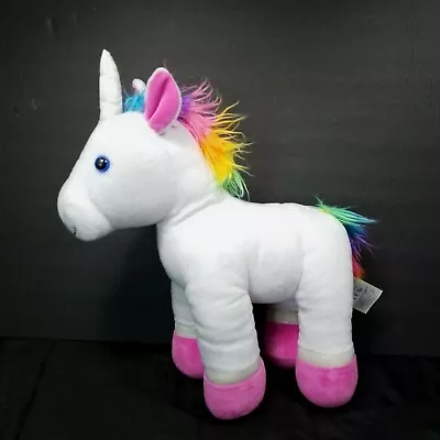 Build A Bear White Unicorn Rainbow Mane Hot Pink 18  Large Plush Stuffed Animal • £21.30