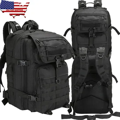 Men's Tactical 45L Large Capacity Molle Backpacks Assault Rucksack Go Bag Black • $37.99