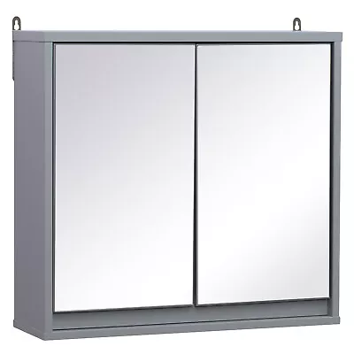 HOMCOM Wall Mounted Mirror Cabinet With Storage Shelf Bathroom Cupboard Grey • £39.99