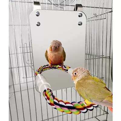 Pet Bird Large Mirror & Rope Perch Cage Toy For Parakeet Cockatiel 5 X6.9  • £11.22