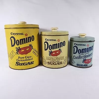 Crystal Domino Sugar Tins Kitchen Canisters Set Of 3 Home Decor Decor Vtg • $29.99