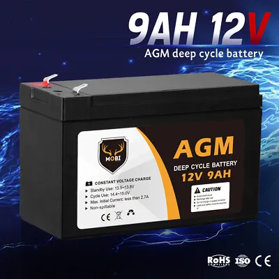 MOBI 9AH 12V AGM Battery Deep Cycle Camping 4WD Solar SLA Lead Acid UPS Alarm • $29.95