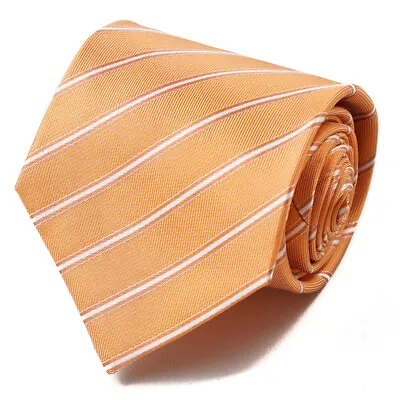 NWT $230 ISAIA NAPOLI 7-Fold Peach Orange And White Stripe Silk Tie • $99