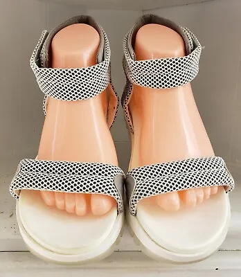 MIA Sami Platform Sandal Womens Size 10 White Black Ankle Comfort Strap Shoe • $20.99