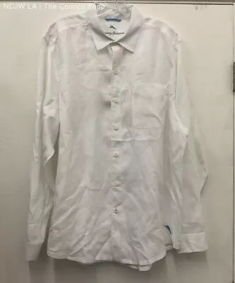 Tommy Bahama White / Solid 100% Linen Button Down Shirt - Size L • $30