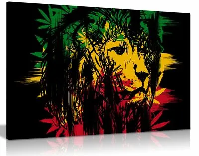 Rasta Lion Jamaican Dreadlocks Canvas Wall Art Picture Print • £39.99
