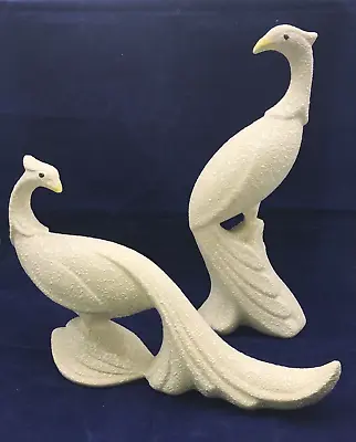$55 • Buy Vintage Pair Of Ceramic White Speckled Peacocks Pheasants MCM