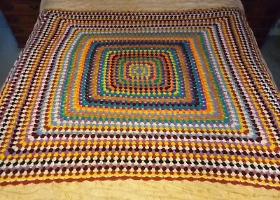 🧶 GORGEOUS HANDMADE CROCHETED MULTICOLOURED GRANNY BLANKET - Size 160 X 170 Cm • £16