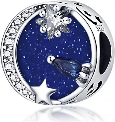 Genuine Sterling Silver 925 Rocket To The Moon Star Starry Space Sky Charm Bead • £13.99