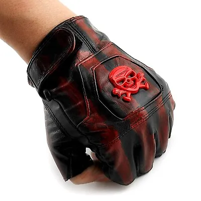 Skull Leather Gloves Mens Gothic Fingerless Rock Biker Motocycle • $14.90