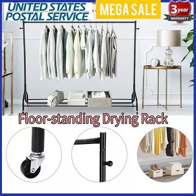 6FT/1.8M Heavy Duty Garment Clothes Hanging Rail Rack Display Wardrobe Rolling • $42.99