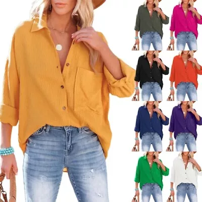 Spring Women Clothing Cotton Shirt Vintage Blouse Women Button Up Casual Shirt • $31.13