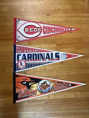 Lot Of 3 Vintage Sports MLB Pennants - Orioles Cardinals Reds • $20
