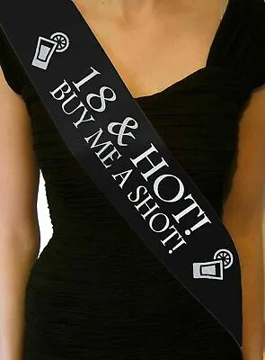 18th Eighteenth 18 & Hot Shot Funny Birthday Sash Black Gift Decoration • £5.79