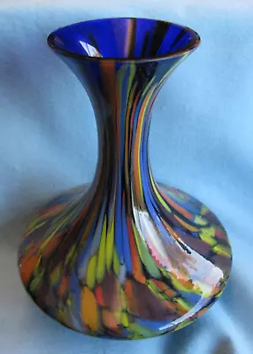 Vintage Makora Blown Glass Vase 13 Inches Blues Yellows Orange MCM Design • $150