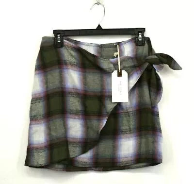 Blu Pepper Womens Plaid Side Tie Mini Skirt Hidden Back Zip  Knit Chic Cotton S • $10.63