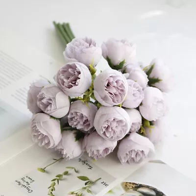 27 Heads Camellias Roses Buds Silk Artificial Flowers Wedding Bouquet Home Decor • $8.59