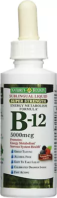 Nature's Bounty B-12 5000 Mcg Sublingual Liquid Energy Health 2 Fl Oz Pack Of 3 • $35.24
