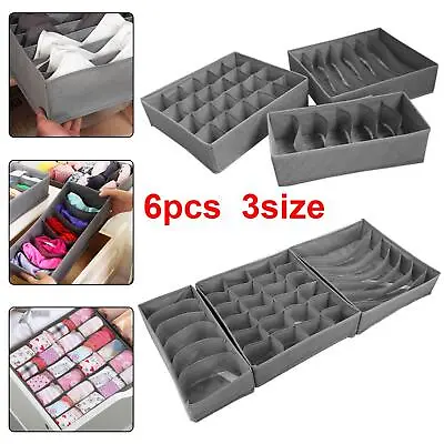 6Pcs Underwear Drawer Organiser Storage Box Tidy Socks Bra Ties Draw Divider UK • £6.99